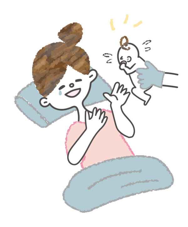 帝王切開で出産した赤ちゃんに対面する