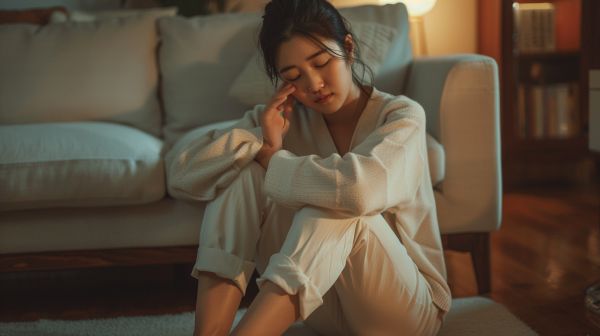 足の痛みに悩む女性