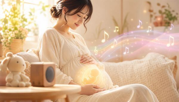 胎教を聞かせる妊婦さん